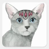 Downton Cat | Bejeweld Vierkante Sticker (Voorkant)