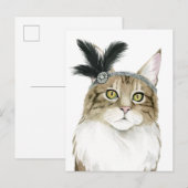 Downton Cat | Met veren verrijkt Briefkaart (Voorkant / Achterkant)