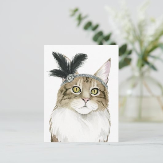 Downton Cat | Met veren verrijkt Briefkaart (Staand voorkant)