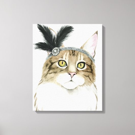 Downton Cat | Met veren verrijkt Canvas Afdruk (Voorkant)