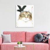 Downton Cat | Met veren verrijkt Canvas Afdruk (Insitu (Woonkamer))