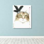 Downton Cat | Met veren verrijkt Canvas Afdruk (Insitu (Houten vloer))