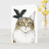 Downton Cat | Met veren verrijkt Kaart (Gele Bloem)