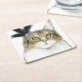 Downton Cat | Met veren verrijkt Kartonnen Onderzetters (Schuin)