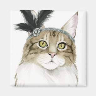 Downton Cat   Met veren verrijkt Magneet