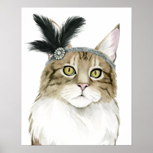 Downton Cat Met veren verrijkt Poster