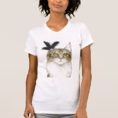 Downton Cat | Met veren verrijkt T-shirt (Voorkant)