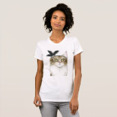 Downton Cat | Met veren verrijkt T-shirt (Voorkant volledig)