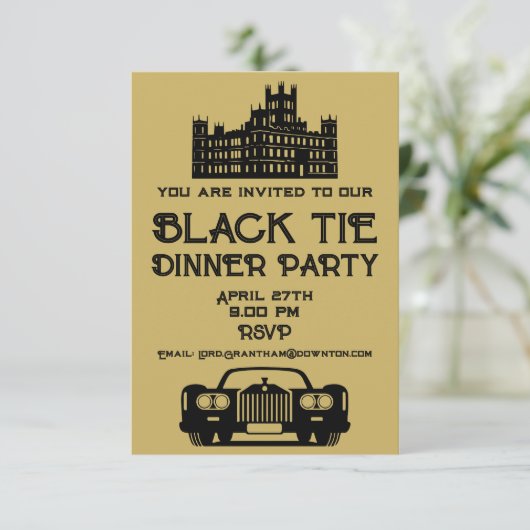 Downton Theme Dinner Party RSVP Kaartje (Staand voorkant)
