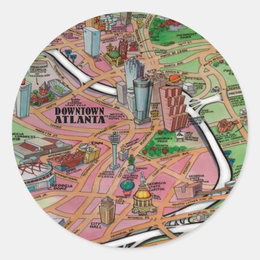Downtown Atlanta Georgia Ronde Sticker (Voorkant)