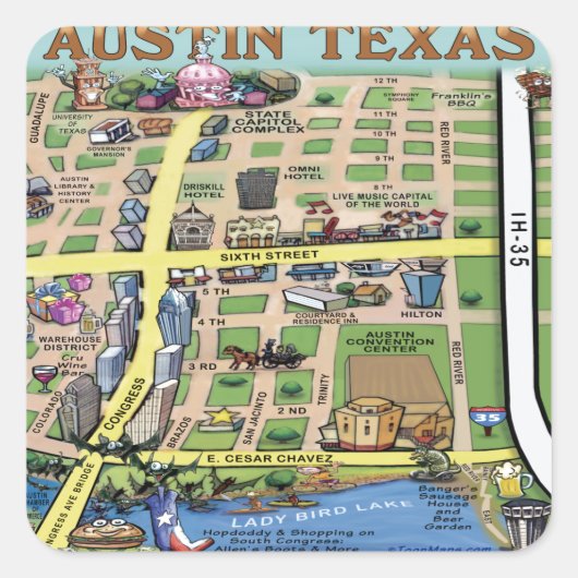 Downtown Austin Texas 14 Vierkante Sticker (Voorkant)