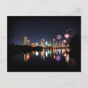 Downtown Austin Texas Night Skyline Fireworks Briefkaart