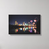 Downtown Austin Texas Night Skyline Fireworks Canvas Afdruk (Voorkant)