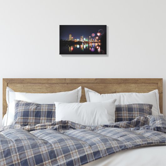Downtown Austin Texas Night Skyline Fireworks Canvas Afdruk (Insitu (Slaapkamer))