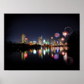Downtown Austin Texas Night Skyline Fireworks Poster (Voorkant)