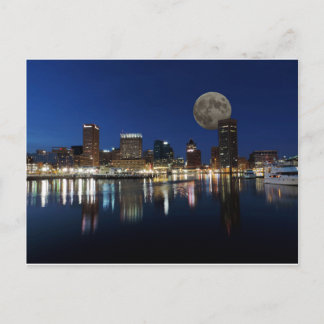 Downtown Baltimore Maryland Dusk Skyline Moon Briefkaart