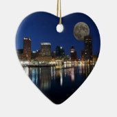 Downtown Baltimore Maryland Dusk Skyline Moon Keramisch Ornament (Rechts)