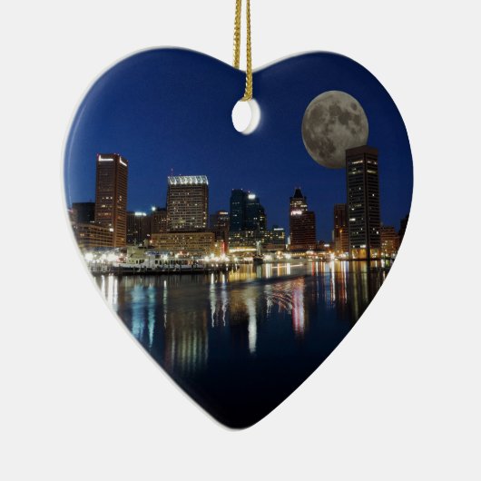 Downtown Baltimore Maryland Dusk Skyline Moon Keramisch Ornament (Rechts)