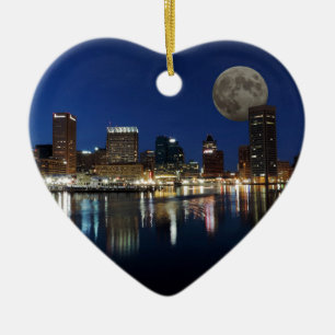 Downtown Baltimore Maryland Dusk Skyline Moon Keramisch Ornament