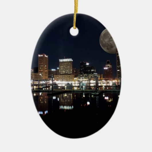 Downtown Baltimore Maryland Night Skyline Moon Keramisch Ornament (Voorkant)
