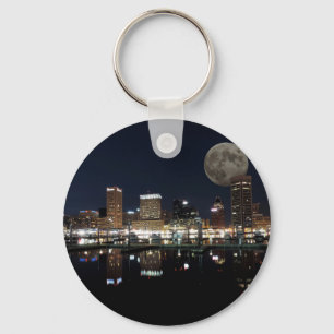 Downtown Baltimore Maryland Night Skyline Moon Sleutelhanger