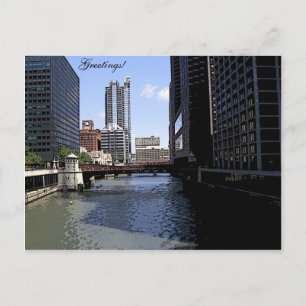 Downtown Chicago aan de rivier Briefkaart
