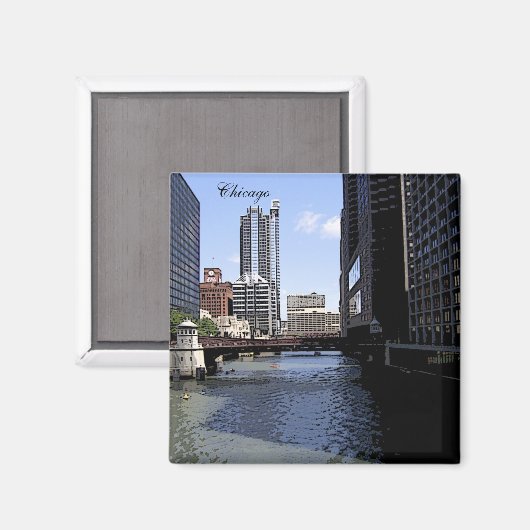 Downtown Chicago door rivier Magneet (Voorkant / Achterkant)