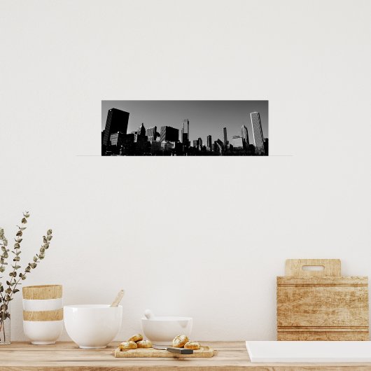 Downtown Chicago Skyline Panorama Monochrome Poster (Keuken)
