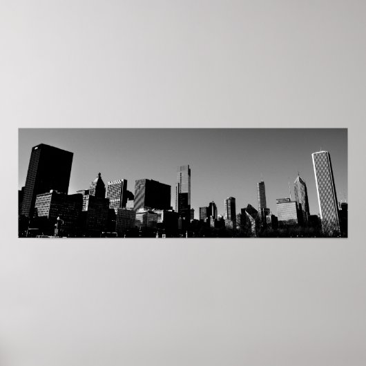 Downtown Chicago Skyline Panorama Monochrome Poster (Voorkant)