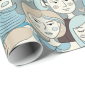 Downtown Crowd Faces Blue/Beige ID494 Cadeaupapier (Rol Hoek)