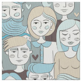 Downtown Crowd Faces Blue/Beige ID494 Stof (Close Up)