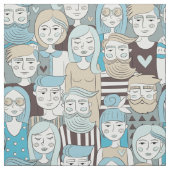 Downtown Crowd Faces Blue/Beige ID494 Stof (Swatch)