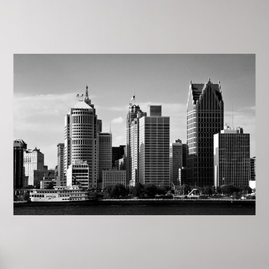 Downtown Detroit B/W Poster (Voorkant)