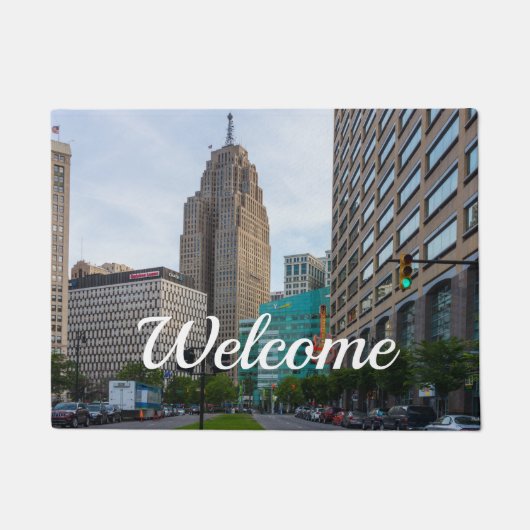 Downtown Detroit Welkom Doormat Deurmat (Voorkant)