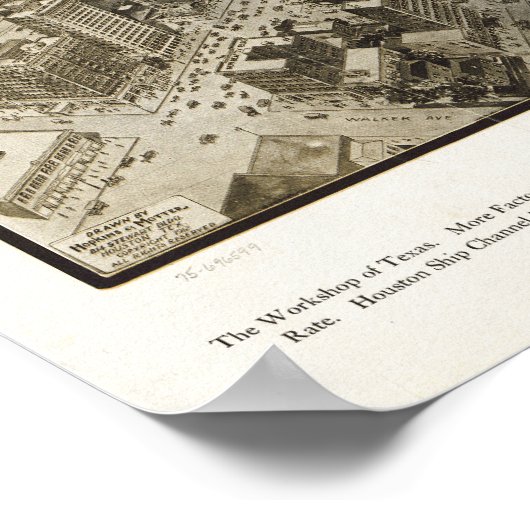 Downtown Houston Texas 1912 Antiek Panoramic Map Poster (Hoek)