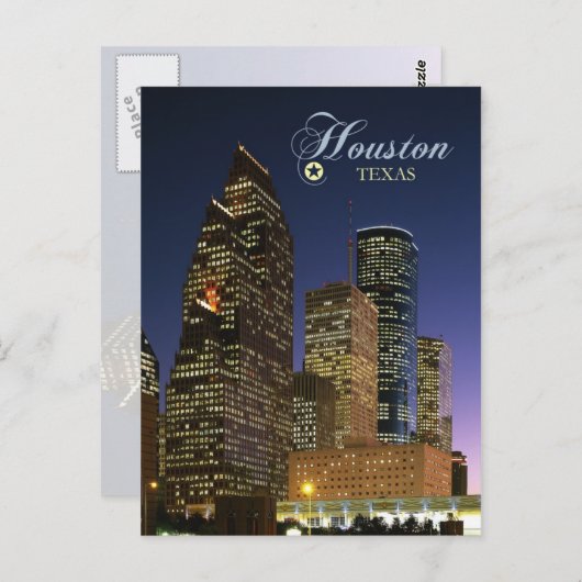 Downtown Houston, Texas 's nachts Briefkaart (Voorkant / Achterkant)