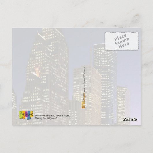 Downtown Houston, Texas 's nachts Briefkaart (Achterkant)