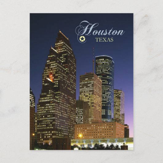 Downtown Houston, Texas 's nachts Briefkaart (Voorkant)
