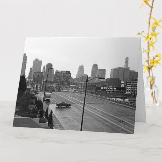 Downtown Kansas City, Missouri Black & White Photo Kaart (Gele Bloem)