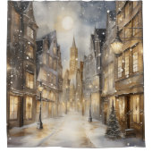 Downtown Night Winter Sneeuwval Gold Zwart Douchegordijn (Voorkant)