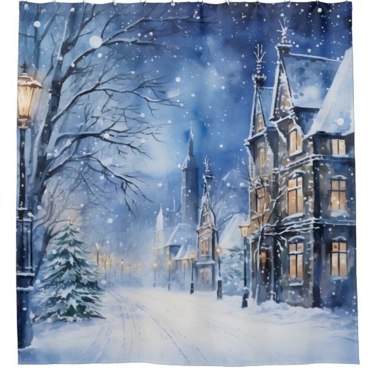  Downtown Night Wintersneeuw Douchegordijn (Voorkant)