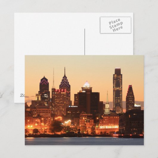 Downtown Philadelphia, Pennsylvania bij zonsonderg Briefkaart (Voorkant / Achterkant)