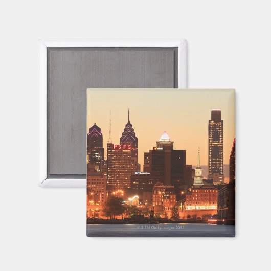 Downtown Philadelphia, Pennsylvania bij zonsonderg Magneet (Voorkant / Achterkant)
