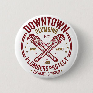 Downtown Plumbing Daily Service 24/7 Plumber Ronde Button 5,7 Cm
