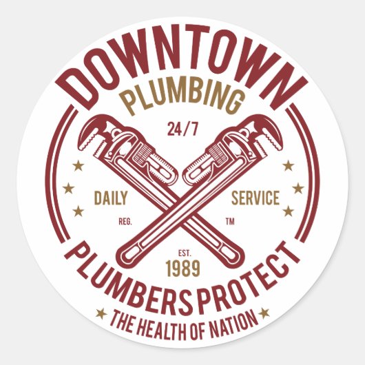 Downtown Plumbing Daily Service 24/7 Plumber Ronde Sticker (Voorkant)