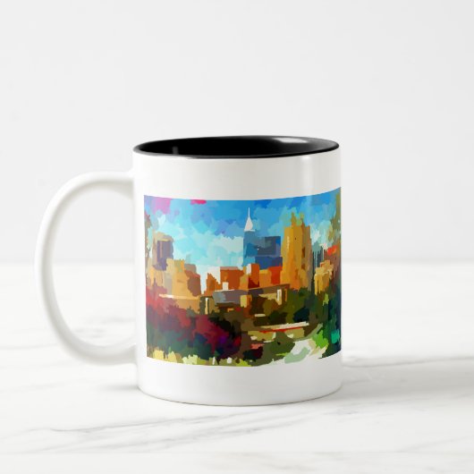 Downtown Raleigh North Carolina Skyline Tweekleurige Koffiemok (Links)