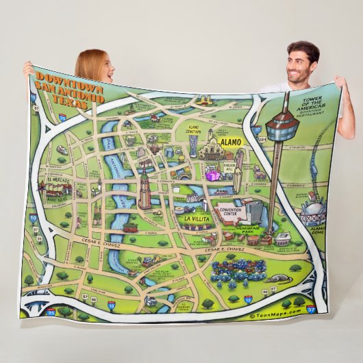 Downtown San Antonio Texas Leuke kaart Fleece Deken (In situ)