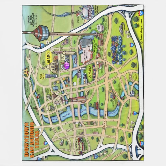 Downtown San Antonio Texas Leuke kaart Fleece Deken (Voorkant)