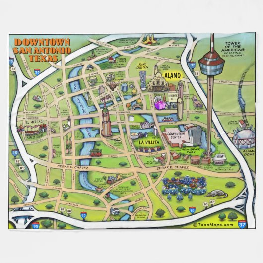 Downtown San Antonio Texas Leuke kaart Fleece Deken (Voorkant (Horizontaal))