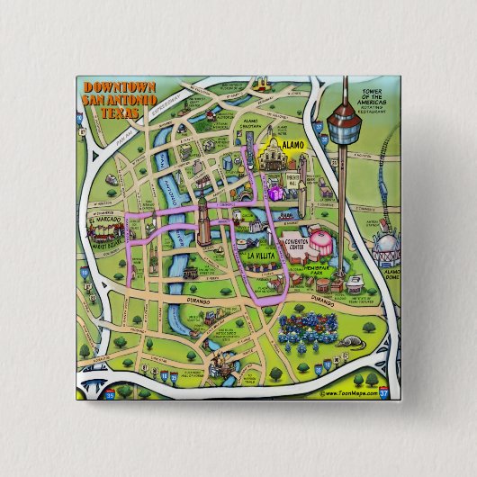 Downtown San Antonio Texas Vierkante Button 5,1 Cm (Voorkant)